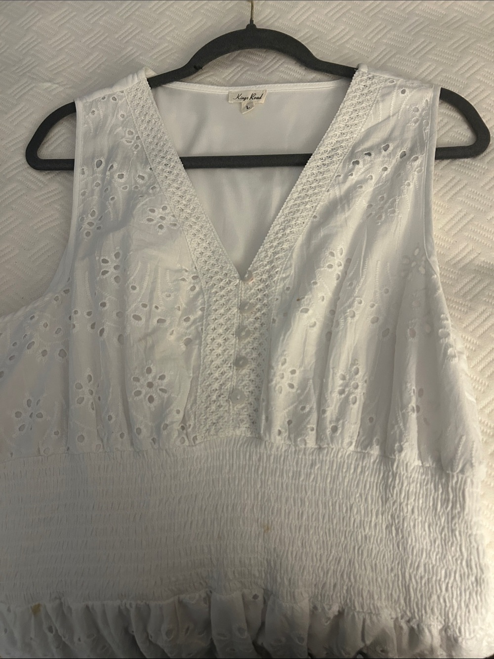 Women's White Eyelet V-Neck Maxi Dress - Picture 3 of 3